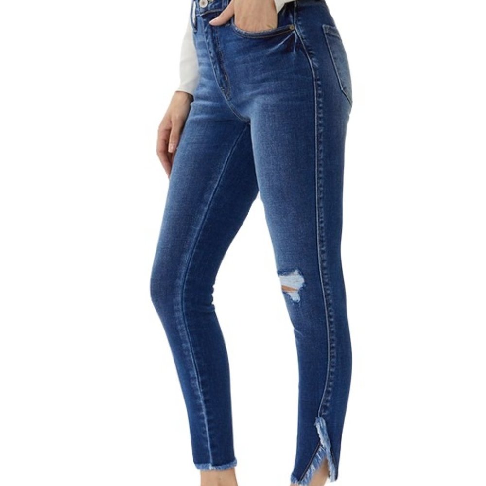 High Rise Hem Detail Ankle Skinny Jeans